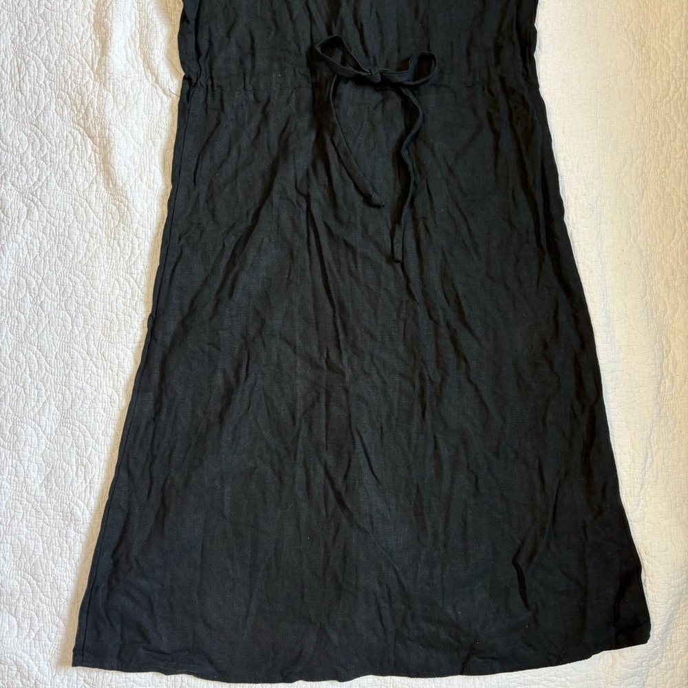 Black Linen Blend Embroidered Button-Front Midi Dress | Mosaic | Size 10 - Picture 9 of 14